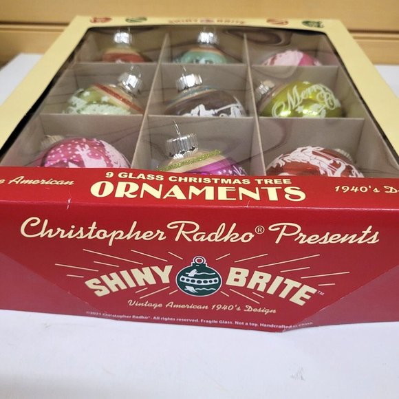 Christopher Radko Shiny Brite 9 Glass Ornaments 2023 Flocked Christmas Ornaments - Picture 3 of 3
